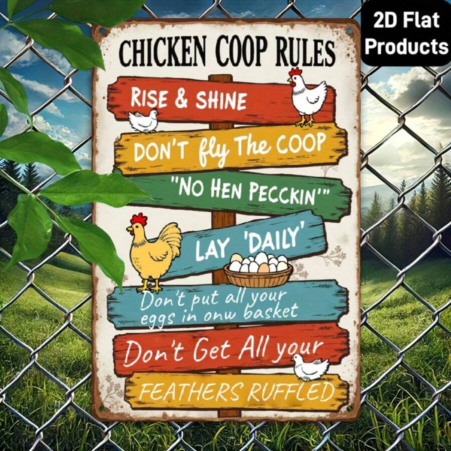 2D Flat, 1pc Vintage Rustic Wooden Sign - Funny Farm Decor "Don't Fly Out Of The ", Good Morning Mood, No Pecking, Lay Eggs Daily, Don't Mess Up The Feathers - Farmhouse Style Wooden Wall Art, Indoor/Outdoor Use, Farmhouse Kitchen, Barn Or Birthday Gift - Pre-Drilled Holes For Easy Hanging, Decor, Indoor Outdoor Sign, Amusing Typography, Distressed Finish, Barn Decor, Great Gift, 2D Flat - Multicolor - View 1