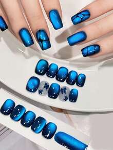 1瓶15毫升海洋蓝猫眼凝胶指甲油，鲜艳的蓝色磁性猫眼设计，LED灯固化，易于涂抹，适合家庭和美甲沙龙使用，美甲艺术，光泽亮丽，高品质指甲油 - 藍色 - 查看 6
