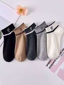 5 pares de calcetines de tobillo para mujer, simples y cómodos, colores aleatorios - Multicolor - Ver 3