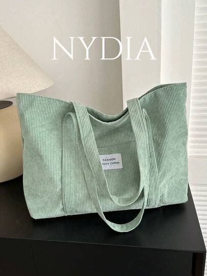 Bolso de tote grande de pana de unicolor, ligero, portátil, clásico y casual, con gran capacidad, perfecto para adolescentes, mujeres, estudiantes universitarias, principiantes y trabajadores de cuello blanco, ideal para la oficina, el trabajo, los negocios, la universidad, las vacaciones, la playa y las compras