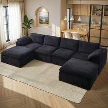 166 Inch Oversized Cloud Couch Sectional, Modern No-Assembly Modular Sofa With 83.5 Inch Deep Chaise, Spacious Cloud-Style Sectional For Living Room, Black - 黑色 - 查看 2