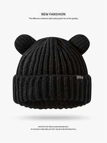 1pc Women's Bear Ear Knit Hat Set - Multiple Colors Available (Black, Beige, Brown), Outdoor Streetwear Style, Cute & Warm - Style 1 - View 2