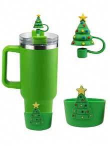 2pcs/Set Christmas Cup Accessories, Silicone Dustproof Straw & Straw Lid