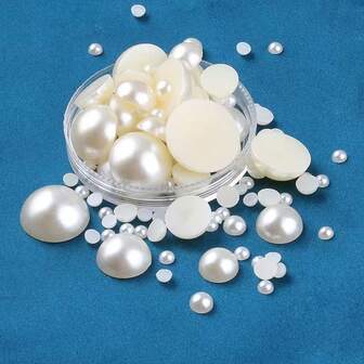 1 包 ABS 材质，平底，高光泽，半圆形仿珍珠，手机装饰贴纸，半圆形仿珍珠，DIY 首饰，人造珍珠配件，散珠。