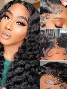 Loose Deep Wave Lace Front Wigs Human Hair 13x6 HD Lace Deep Wave Frontal Wig 250% Density Glueless Human Hair Wigs For Women Wet And Wavy Curly Wig Brazilian Pre Plucked 13x4 Transparent Deep Wave Lace Front Wig With Baby Hair For Christmas Gifts - Natural Black - 查看 3