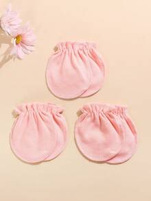 3 Pairs Newborn Anti-Scratch Mittens - Soft Scratch Mittens, Essential For Baby Daily Care - Pink - View 2