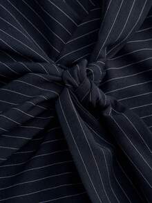 女士条纹系带宽松船领上衣（夏季款） - 藍色 - 查看 3