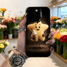 Cubierta de telefono con diseño de estrella animada sosteniendo helado color negro con impresion de dibujo animado y texto CASEMO para uso diario y regalo Aplicable a los teléfonos de la serie Apple y Galaxy - Blanco - Ver 3
