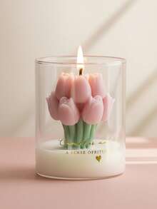 Vela perfumada en tarro de vidrio con ramo de tulipanes - Vela floral hecha a mano en taza, adecuada para decoración del hogar, cumpleaños, regalo de dama de honor, regalo romántico del Día de San Valentín - Multicolor - Ver 3