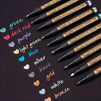 1Set/10pcs Metallic Marker Pen - Waterproof, Mixed Colors, Medium Tip, Compatible With Plastic Surfaces, Can Be Mixed For Painting, Rock Crafts, Card Making, Scrapbooking, And DIY Photo Albums.