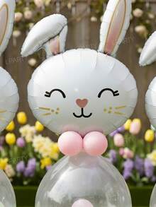 11个/套复活节兔子造型装饰气球，DIY可爱兔子气球，3种款式，柔和粉彩色系甜美装饰道具，蓝/粉/黄乳胶气球，适合复活节家庭聚会派对装饰 - 彩色 - 查看 10