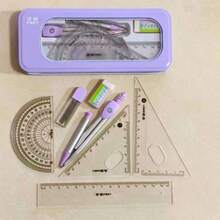 Juego de herramientas de dibujo de lata de metal surtido, incluye compás, transportador y otros instrumentos matemáticos, útiles de papelería prácticos adecuados para tareas de estudiantes, dibujo de ingeniería, aprendizaje diario, resalta múltiples opciones para entusiastas del dibujo, combinación de herramientas de dibujo profesional - Multicolor - Ver 9