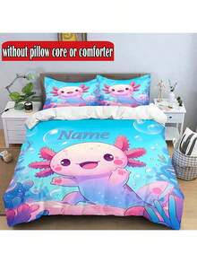 3 Peças Conjunto de Capa de Edredom Macio e Resistente a Rasgos com Estampa Fofa de Axolotl - Roupa de Cama Personalizável para Todas as Estações - Inclui 1 Capa de Edredom e 2 Fronhas (Sem Enchimento)