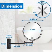 TYUI 9 Inch Large Wall Mounted Makeup Mirror 1X/10X Magnifying Mirror Double-Sided 360° Swivel Extendable Makeup Mirror For Bathroom Black - màu đen - Xem 4