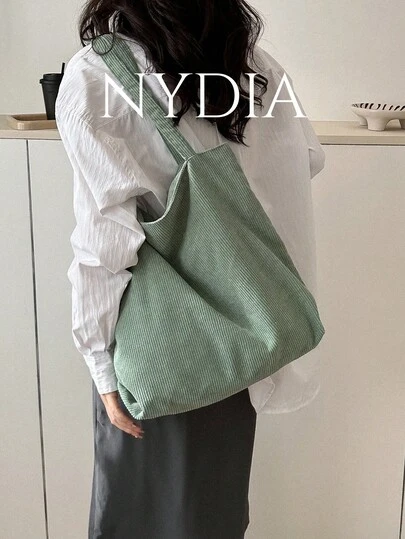 1 Stück Cord-Tragetasche, lässiger Stil mit großer Kapazität, Vintage gestreifter Samt-Stoff, minimalistisch-lässiger Stil, vielseitig einsetzbare Studenten- und Pendler-Tasche für Frauen (Aufgrund von Beleuchtung und Winkel während der Fotografie kann es leichte Farbunterschiede zum tatsächlichen Produkt geben)