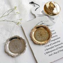 2pcs Metal Shell Storage Tray Round Glass Plate Jewelry Dish Earrings Ring Display Desktop Decor Photo Props, Jewelry Trays - Multicolor - View 5