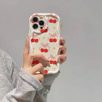 1pc Fashionable Minimalist Bow & Cherry Pattern TPU Soft Phone Case, Suitable As Birthday, Holiday Gift For Friends, Family, Couples, Yourself, Compatible With Apple Phones