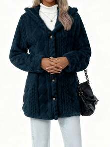 Women's Mid-Length Casual Hooded Jacket, Machine Washable Or Dry Cleanable, Solid Color, Versatile Solid Color, Lightweight, Comfortable And Casual, Personalized Niche Design. - 藏蓝色 - 查看 5