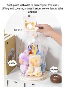 1pc Dustproof Plastic Desktop Storage Box, Jewelry Display Box, Rotating Covered Thickened Plastic Plush Doll Display Box - Multicolor - View 1