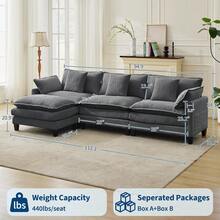 3-Seater Modular Sectional Sofa With 2 Ottomans, Corduroy Deep Seat Couch, Double Layer Cushion, Plush Backrest & Armrest Pillow, Cozy Cloud Couch For Living Room Apartment  146.5" L Modular Sectional Sofa With Ottoman, Corduroy Cloud Couch U-Shaped, Deep Seat Comfy Couch For Living Room, Movable Ottoman & Pillows  112 In U Modular Sectional Sofa, Corduroy Cloud Couch With Movable Ottoman & Throw Pillows, Modern L/U-Shaped Sofa, Comfy Deep Seat Couch For Living Rooms, Offices, Bedroom And Apartment - 灰色-112"-L Shape 3 Seats - 查看 7