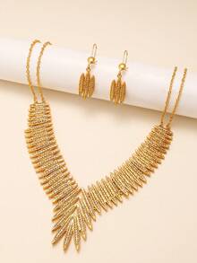 3pcs Minimalist Metal Copper Gold Jewelry Set - Includes Necklace, Earrings And Chain. Suitable For Women As Accessories For Weddings, Parties And Other Occasions - Yellow Gold - View 13