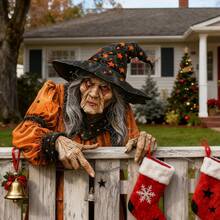 Decoraciones de Halloween con brujas espiando cercas, letreros artísticos de jardín, decoraciones 2D para exteriores - Negro - Ver 2