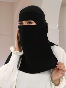 1pc Women's Muslim Composite Gauze Tie Bandana Face Mask, Comfortable Soft UV Protection Multipurpose Face Covering, Suitable For Daily Matching, Abaya+ - Multicolor - View 6