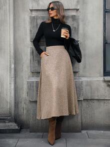 Mobula Sound Fashionable Casual Elegant Wool Blend Button Zip Skirt, Versatile For Spring/Autumn, Suitable For Dates, Weddings, Photoshoots