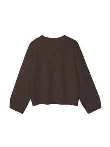 FOR BEAUTY 秋冬新款圆领长袖纯色简约针织衫，女士休闲通勤套头衫，柔软舒适宽松版型，新年时尚上衣 - 慕斯棕 - 查看 7