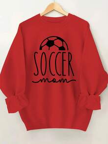 1Pc Women's Soccer Mom Graphic Sweatshirt - Black Crewneck Pullover With Soccer Ball Design, Casual S Mom Apparel Gift For Soccer Games & Practice - Machine Washable Casual Attire, Game Day Outfit, Y Design, Easy Care Clothing, Fan Gear Women's Minimalist Regular Fit Long Sleeve Sweatshirt - Casual Daily Outfits Top - 黑色 - 查看 6