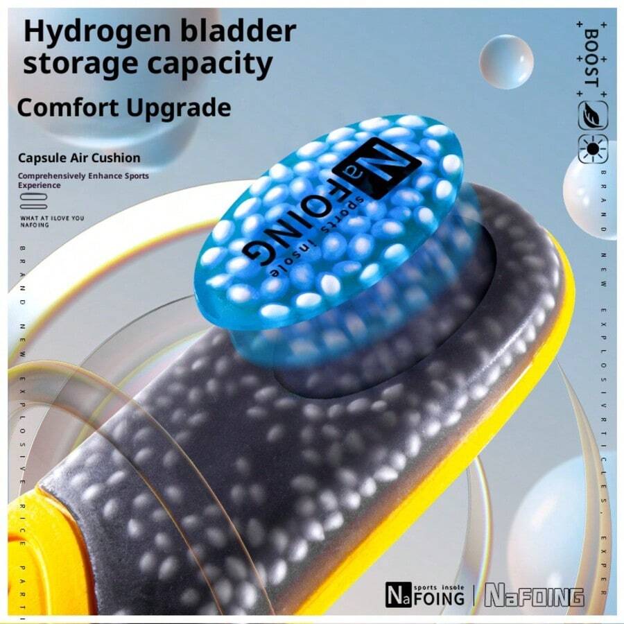 PU运动鞋垫，超柔软气垫，持久耐用，站立舒适，硅胶底，透气（女士适用），减震（男士适用），吸汗。 - 白藍 - 查看 1