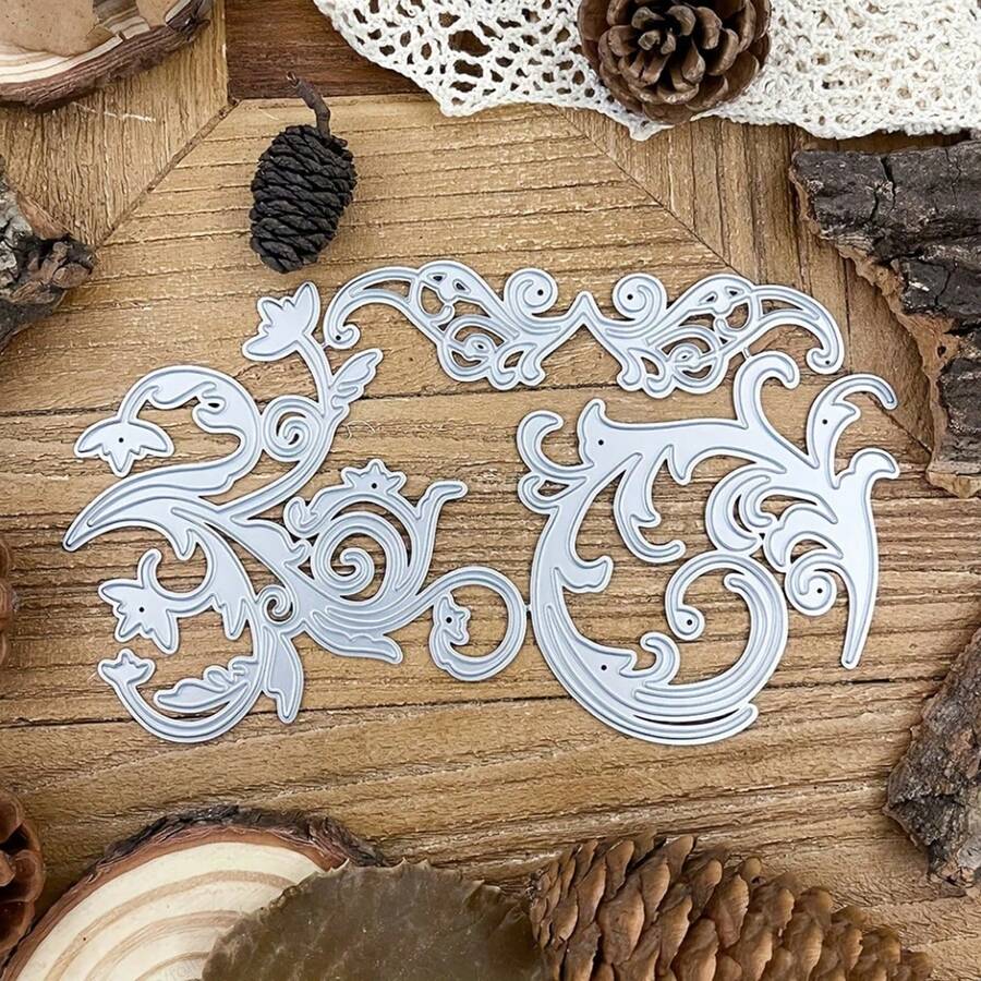 1 bộ/bộ khung viền ren họa tiết hoa cổ điển DIY dùng để làm thiệp, khuôn cắt kim loại, khuôn cắt giấy thủ công làm sổ lưu niệm, dụng cụ dập nổi, vật dụng làm sổ lưu niệm và đóng dấu DIY - Bạc - Xem 1