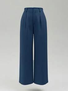 Quần tây nữ cạp cao kiểu vintage SMILE CHIC, phù hợp cho mùa xuân/hè, dáng rộng thoải mái, chất liệu vải mềm mại, thoáng khí, ống đứng, ống rộng, thích hợp mặc đi làm hàng ngày. - Màu xanh ngọc - Xem 5