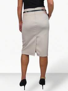 Paulo Due Stretch Satin Pencil Skirt - Beige - View 3