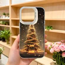 Funda de teléfono con diseño de árbol de Navidad dorado y perros en escena mágica negro para iPhone funda navideña decorativa para fiestas y regalos Aplicable a los teléfonos de la serie Apple y Galaxy - Blanco - Ver 5