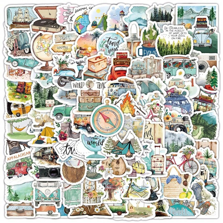 Outdoor Travel Stickers Waterproof Removable Scooter Guitar Phone Decorative Decals Manufacturer - Outdoor Travel 100pcs - View 1
