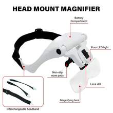 1 Đèn phóng đại rảnh tay đeo đầu - Giá đỡ có thể thay đổi, Băng đô có thể điều chỉnh, 2 đèn LED, Thích hợp cho sửa chữa trang sức, lông mi, đồng hồ, thêu chữ thập và các công việc chính xác - trắng - Xem 3