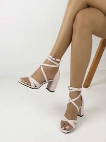 Timesize 女士系带凉鞋，粉色凉鞋，女士高跟凉鞋，工作鞋，正装鞋，婚鞋，女士礼服鞋，办公鞋，夏季鞋，低跟凉鞋，新品上市 - 粉色 - 查看 3