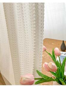 1pc Luxury Embossed Malt Jacquard Sheer Curtain For Bedroom And Living Room - White - View 6