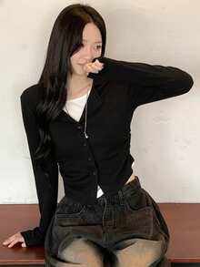 2025 Spring/Autumn Casual Versatile Women Button-Up Knit Cardigan