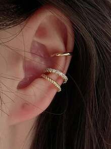 17KM 3pcs/set Rhinestone Decor Ear Cuff - Gold - View 5