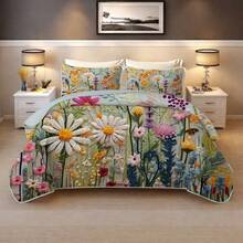 3 Pieces Full/Queen/King Size Quilt Set, Machine Washable, Lightweight Bedding Coverlet, Brushed Microfiber Quilt Cover, Warm Quilted Blanket Bedding Sets With Pillow Shams, Modern Style Thin Comforter, 2 Pieces Twin Quilt Set - 霧霾藍 - 查看 8