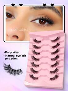 Asiteo 7 Pairs Transparent Half-Strip False Eyelashes, Create Cat Eye Makeup Effect, Elongate Eye Corners, Reusable Faux Mink Lashes Suitable For All Eye Shapes - Half Eye-Thick - View 3