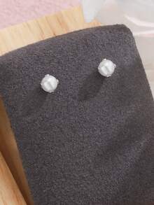 1 cặp/2 chiếc Bông tai ngọc trai giả phong cách retro nhỏ nhắn, thơm ngát, kiểu dáng tròn, trang sức thép không gỉ dành cho nữ - Bạc - Xem 5