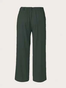 Plus Size High Waist Solid Color Zipper Pocket Draping Straight Leg Casual Pants - Grey - View 3