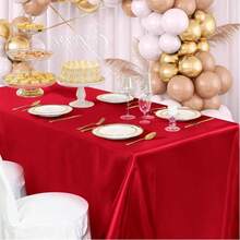 1pc High-End Party/Restaurant Solid Color Satin Tablecloth - Burgundy - View 13