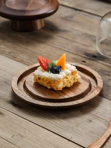 Wooden Cake Stand With Artisanal Finish, Single-Tier Dessert Tray, Rustic Texture Display Plate For Cheesecake & Pastries, Home Baking & Kitchen Style - Multicolor - View 6