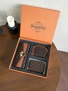 3件套女士迷你钱包卡包经典大容量拉链钱包PU皮革休闲钱包鳄鱼纹绗缝钱包母亲节礼物女士零钱包钱包小巧可爱钱包 - 棕色 - 查看 3