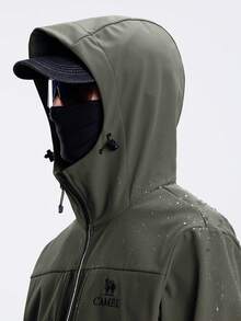 CAMEL CROWN 男士软壳抓绒外套，新款秋冬设计，保暖、防风、防水，户外徒步露营外套 - 探索綠 - 查看 4