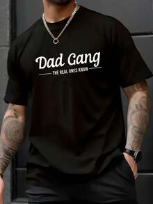 Camiseta para Amantes de Papá en el Día del Padre - Dad Gang The Real Ones Know - 100% Algodón, Camisetas Gráficas para Hombre, Transpirable, Cómoda - Negro - Ver 5